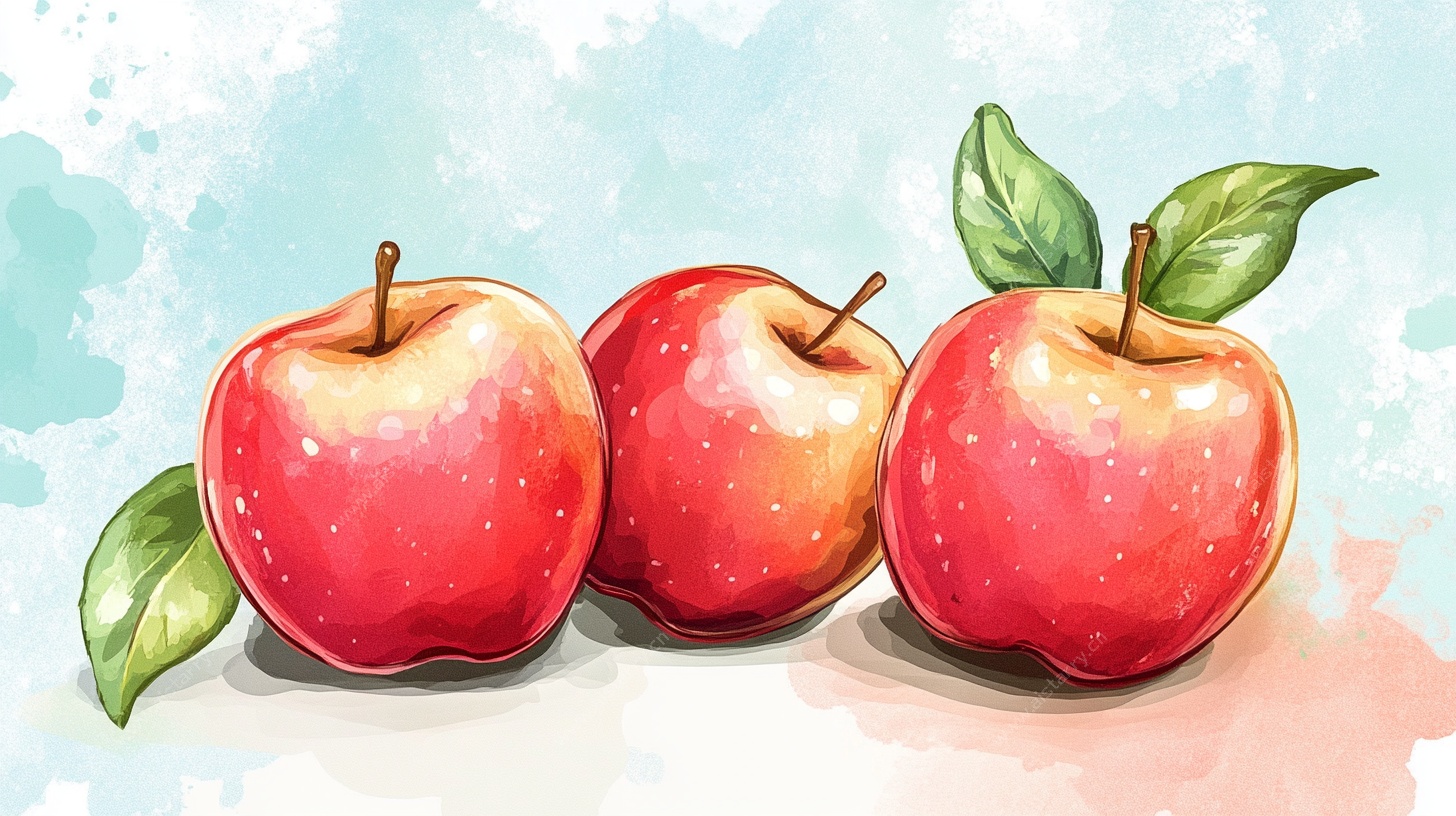 水彩绘鲜苹果图
