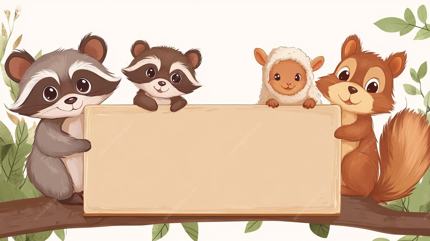 动物伙伴举牌插画