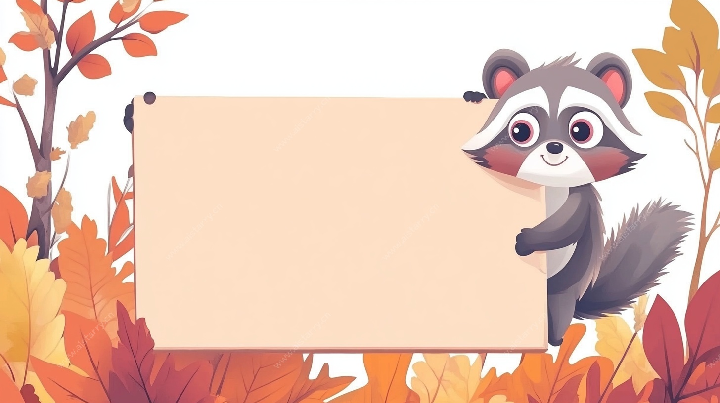 浣熊持板秋景插画