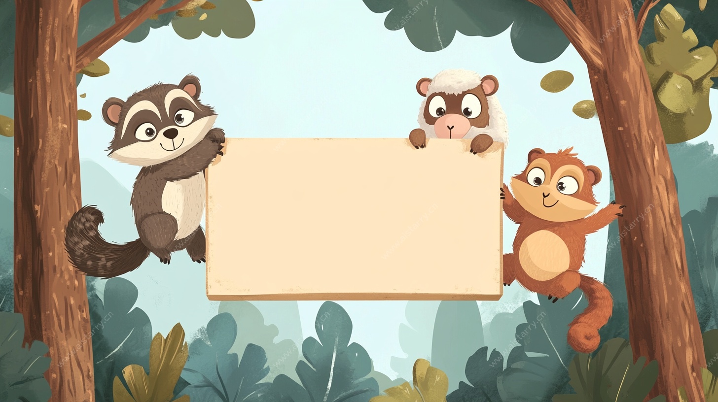 森林萌宠举牌图