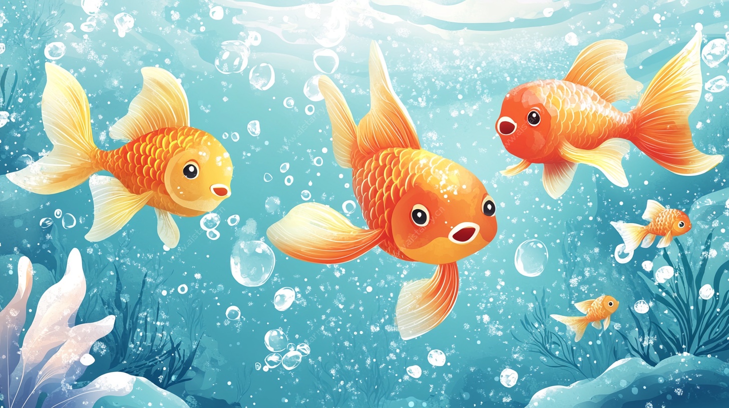 畅游海底的金鱼插画