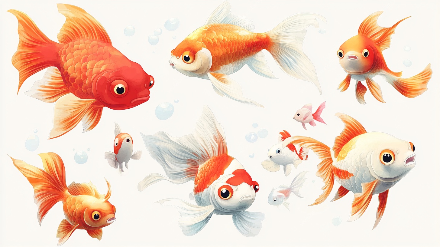 可爱金鱼群插画