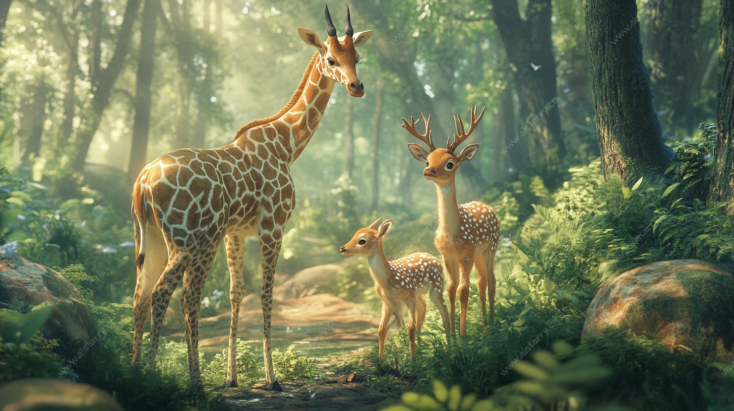 森林中的动物温馨相聚