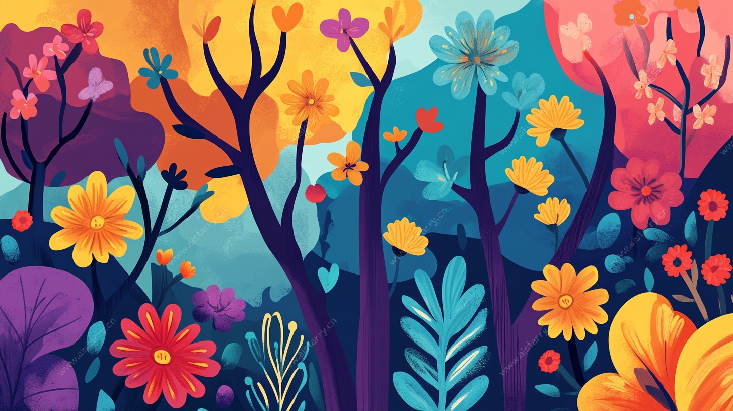 梦幻花卉森林插画