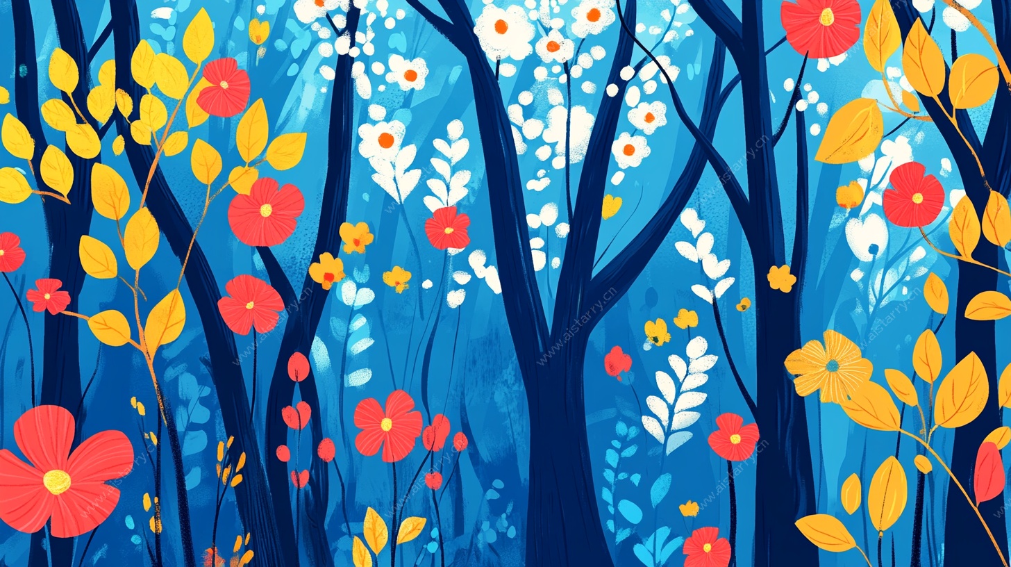 梦幻森林花卉插画