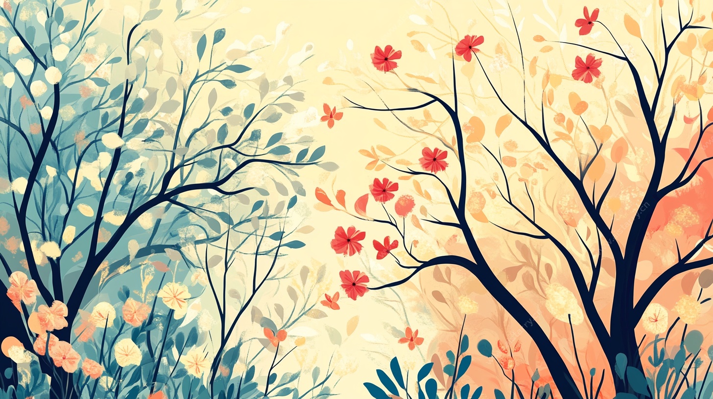 春日繁花树林插画