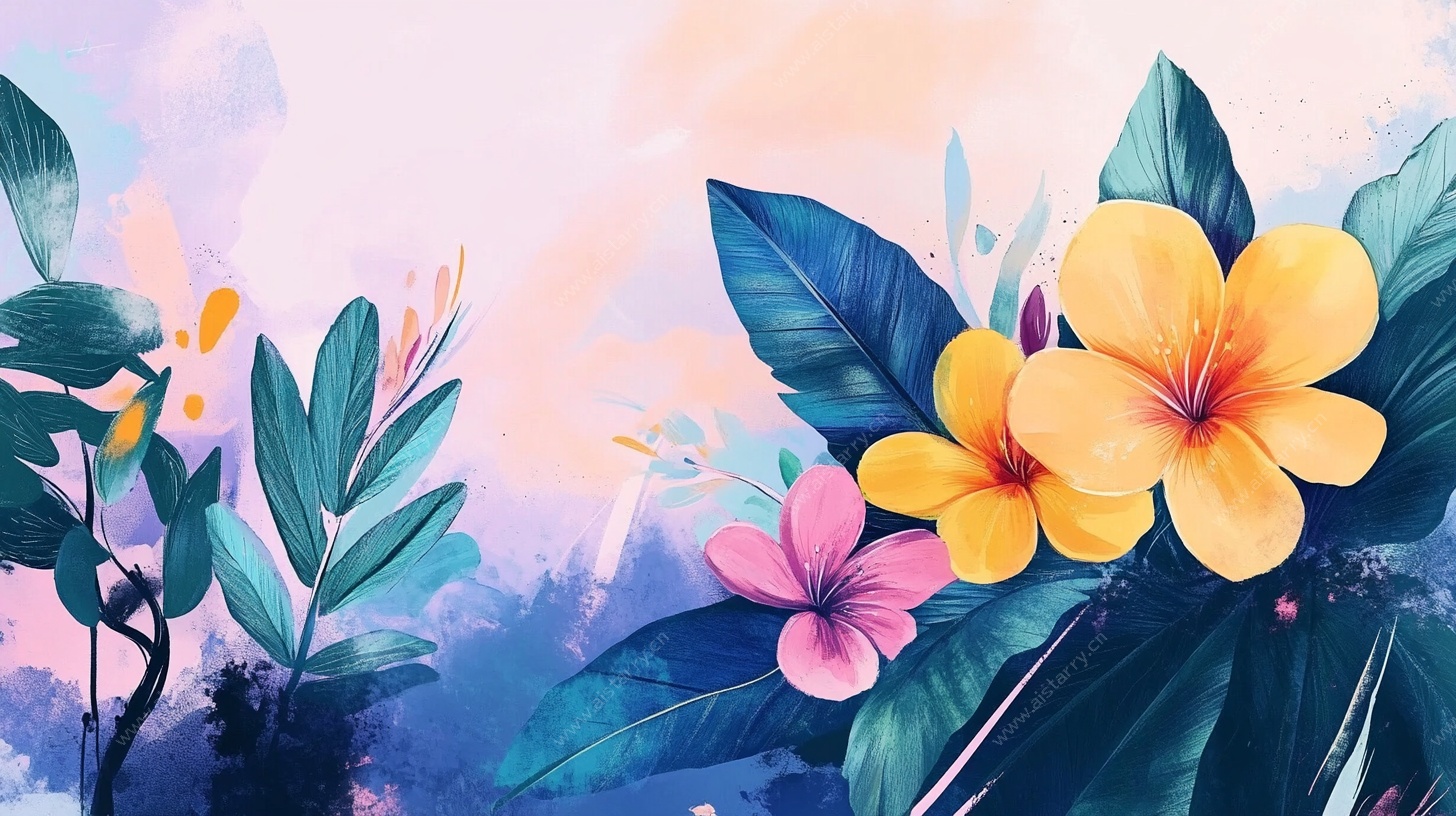 梦幻花卉水彩插画