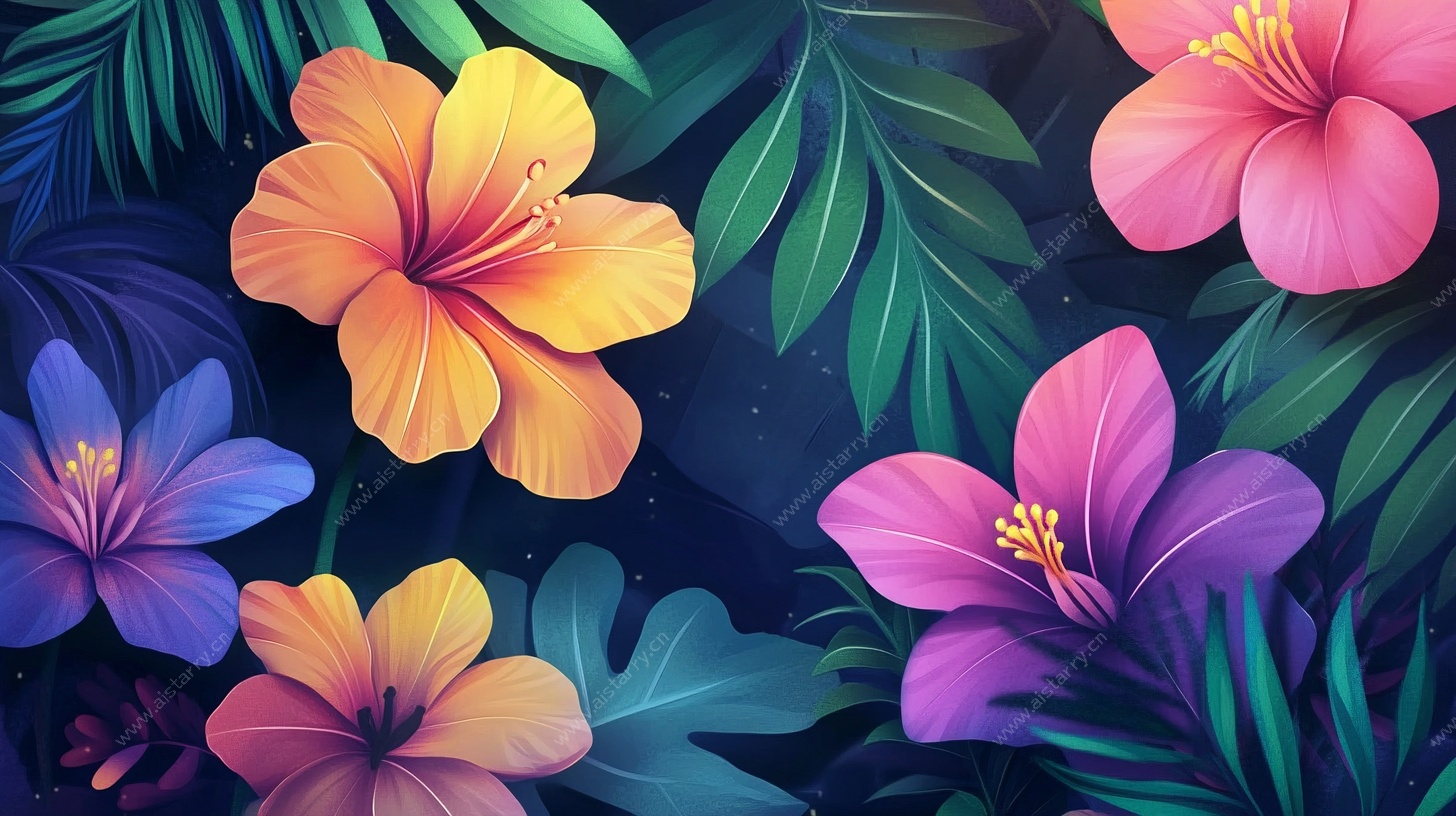 缤纷扶桑花梦幻背景图