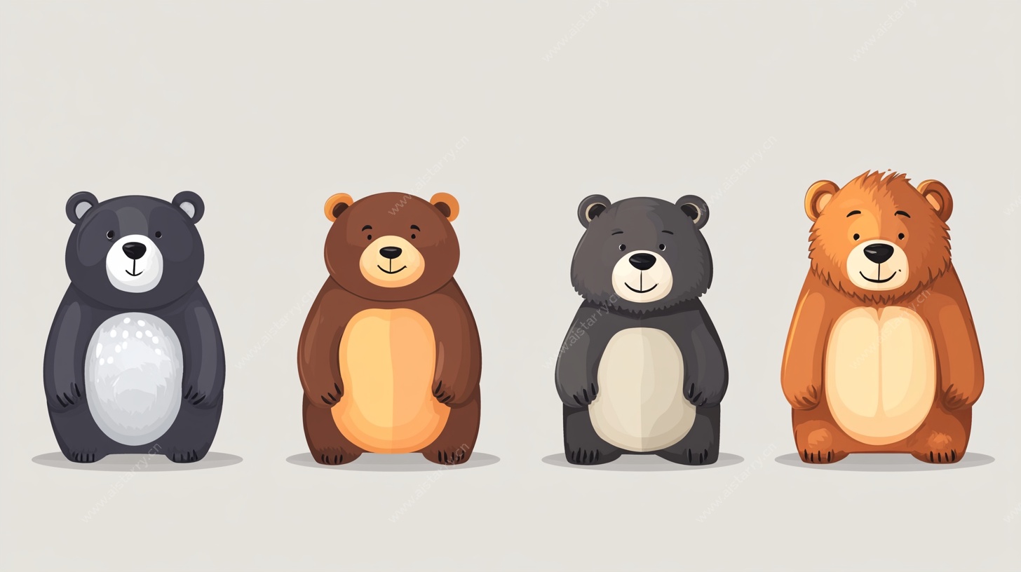 四只可爱小熊插画