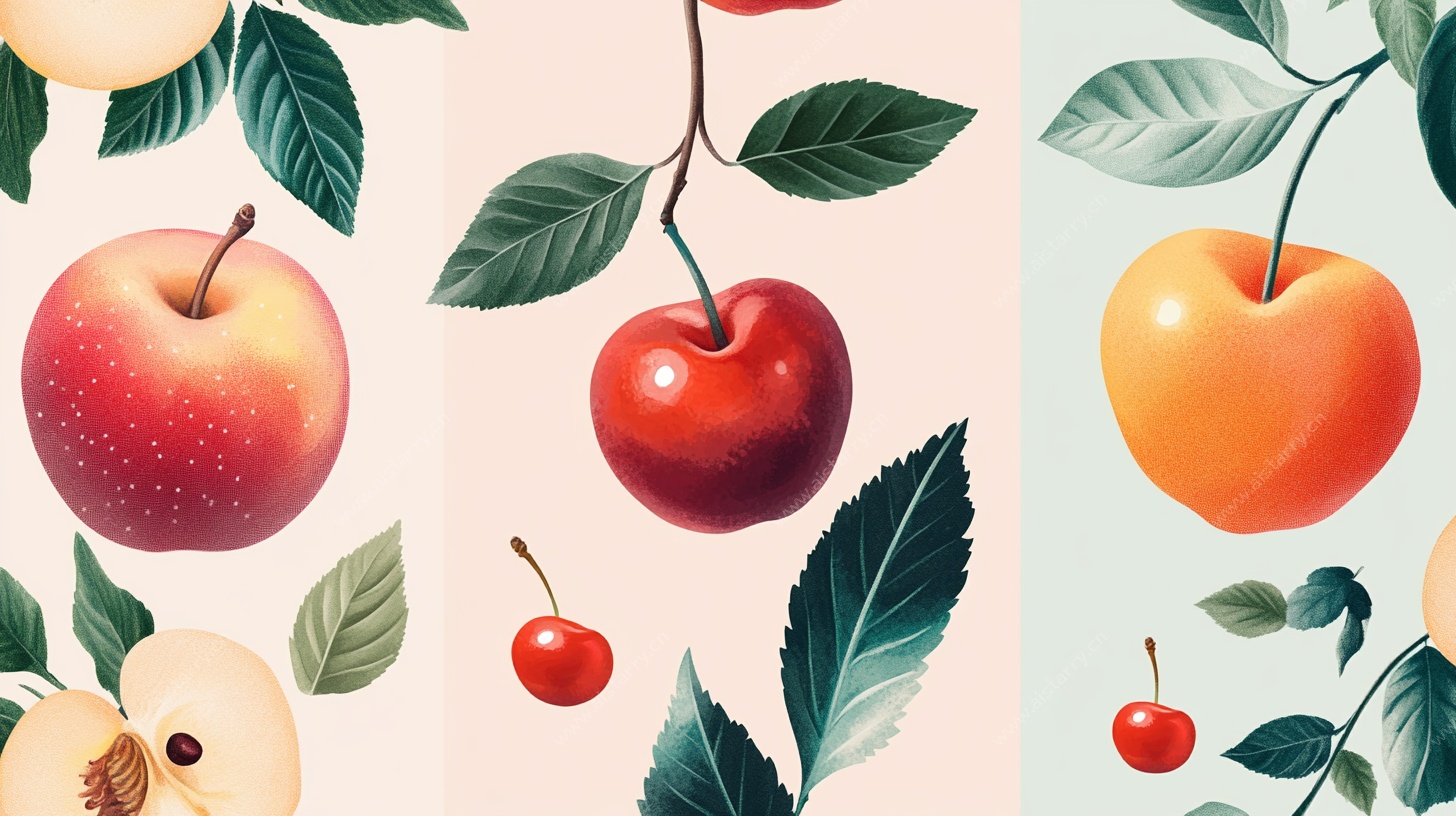 水果插画 苹果与樱桃组合