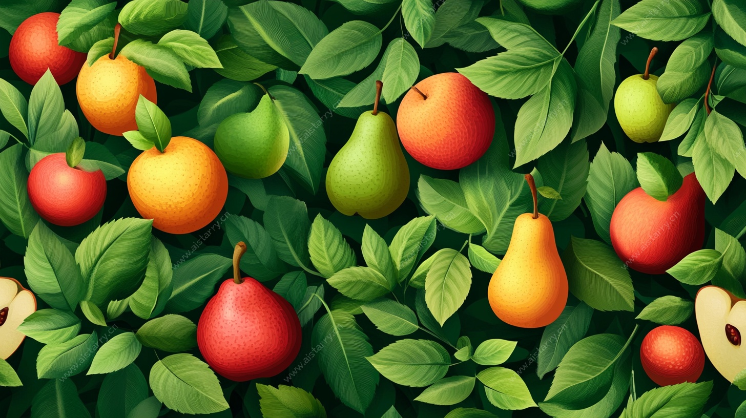缤纷水果与绿叶插画