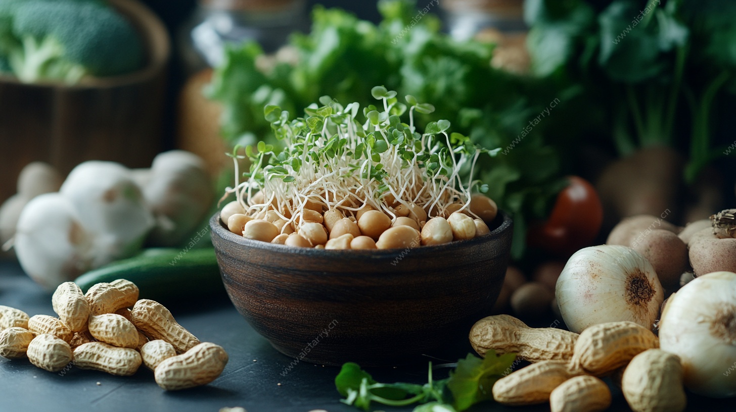 碗中花生芽与周围蔬菜