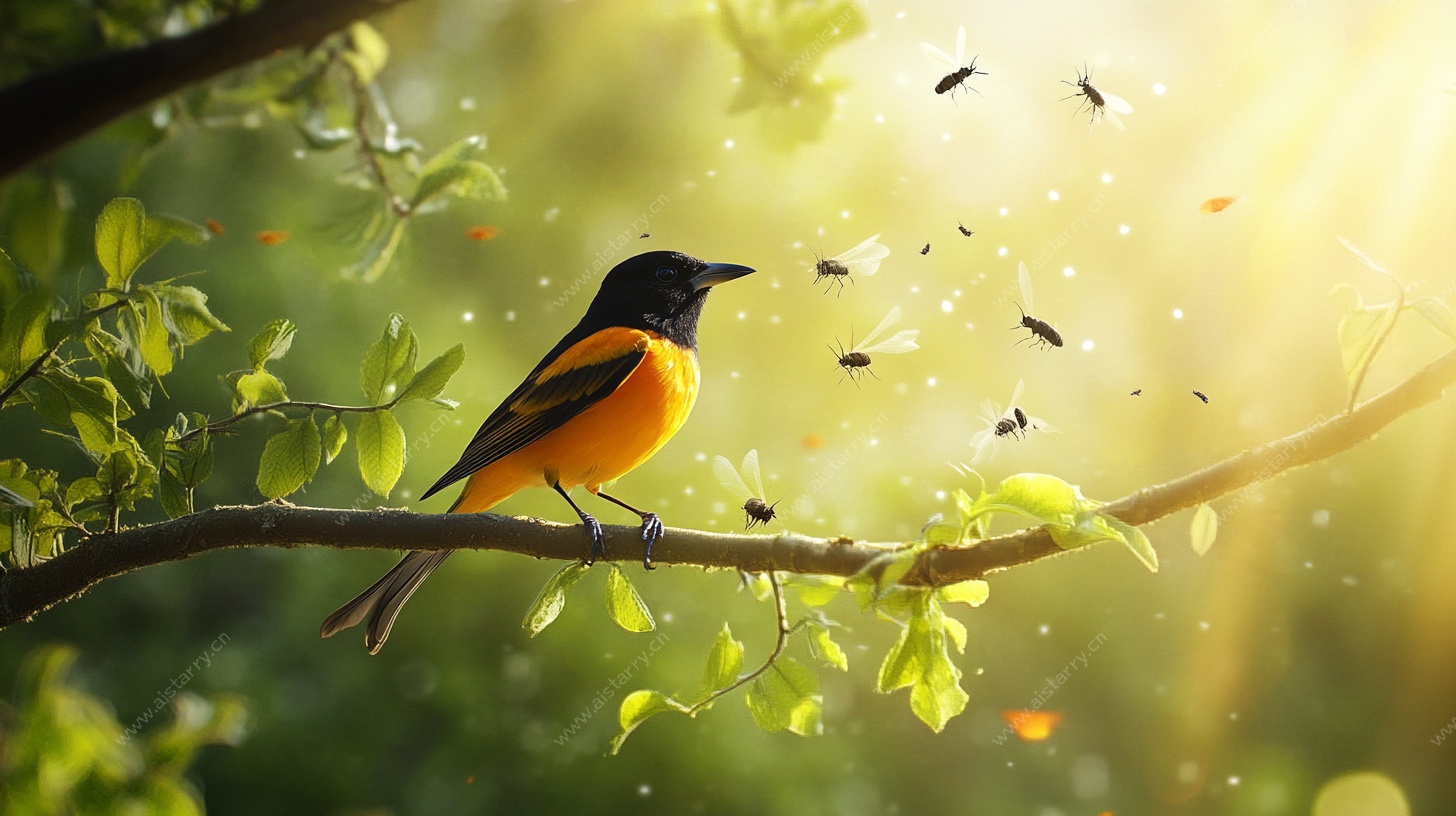 枝头栖鸟享光影之美