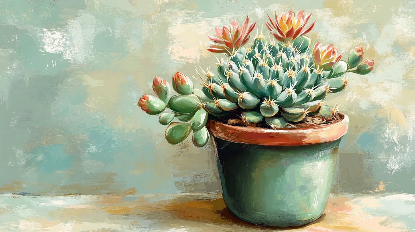 手绘多肉盆栽图