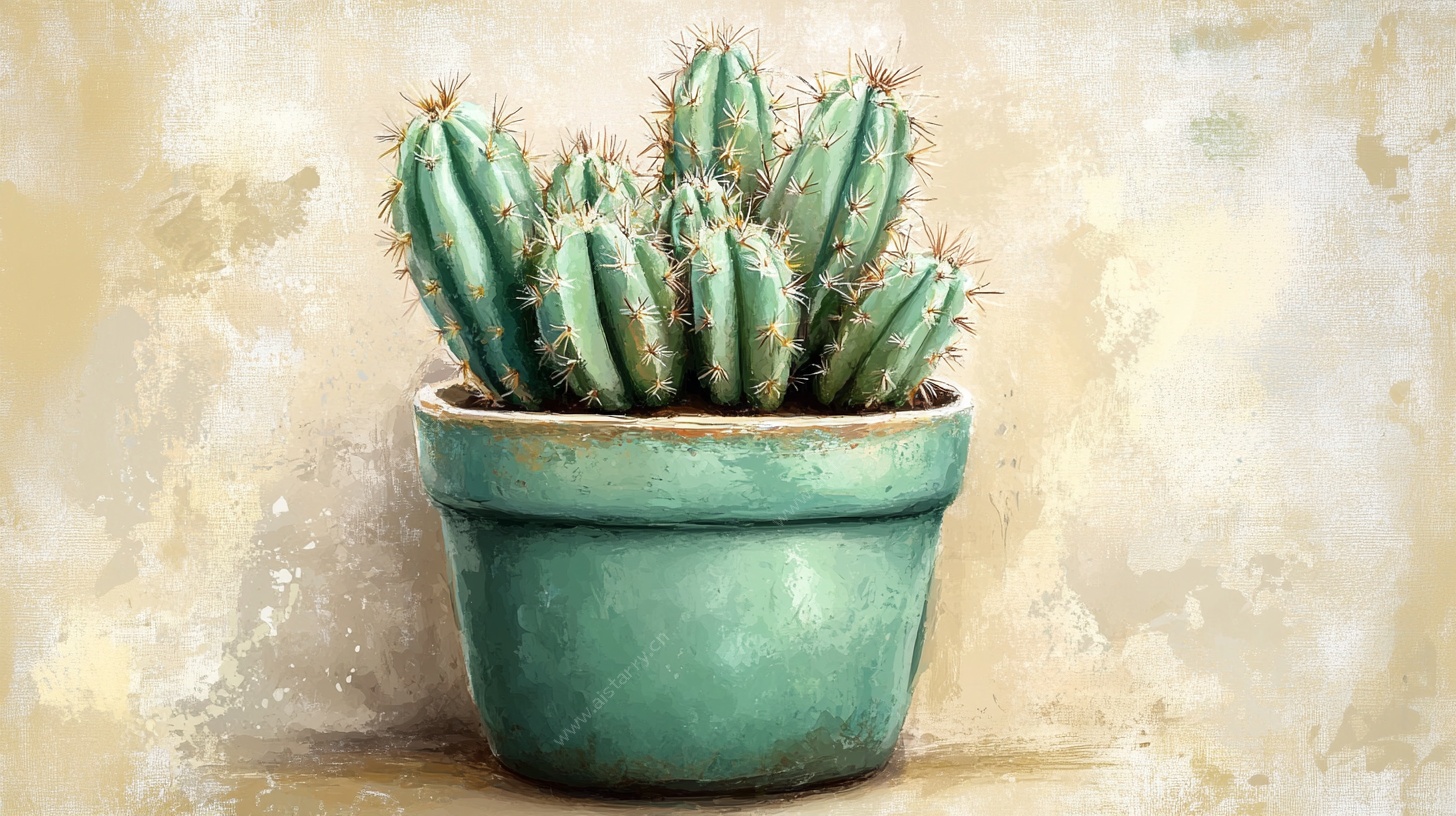 绿色盆栽仙人掌静物图