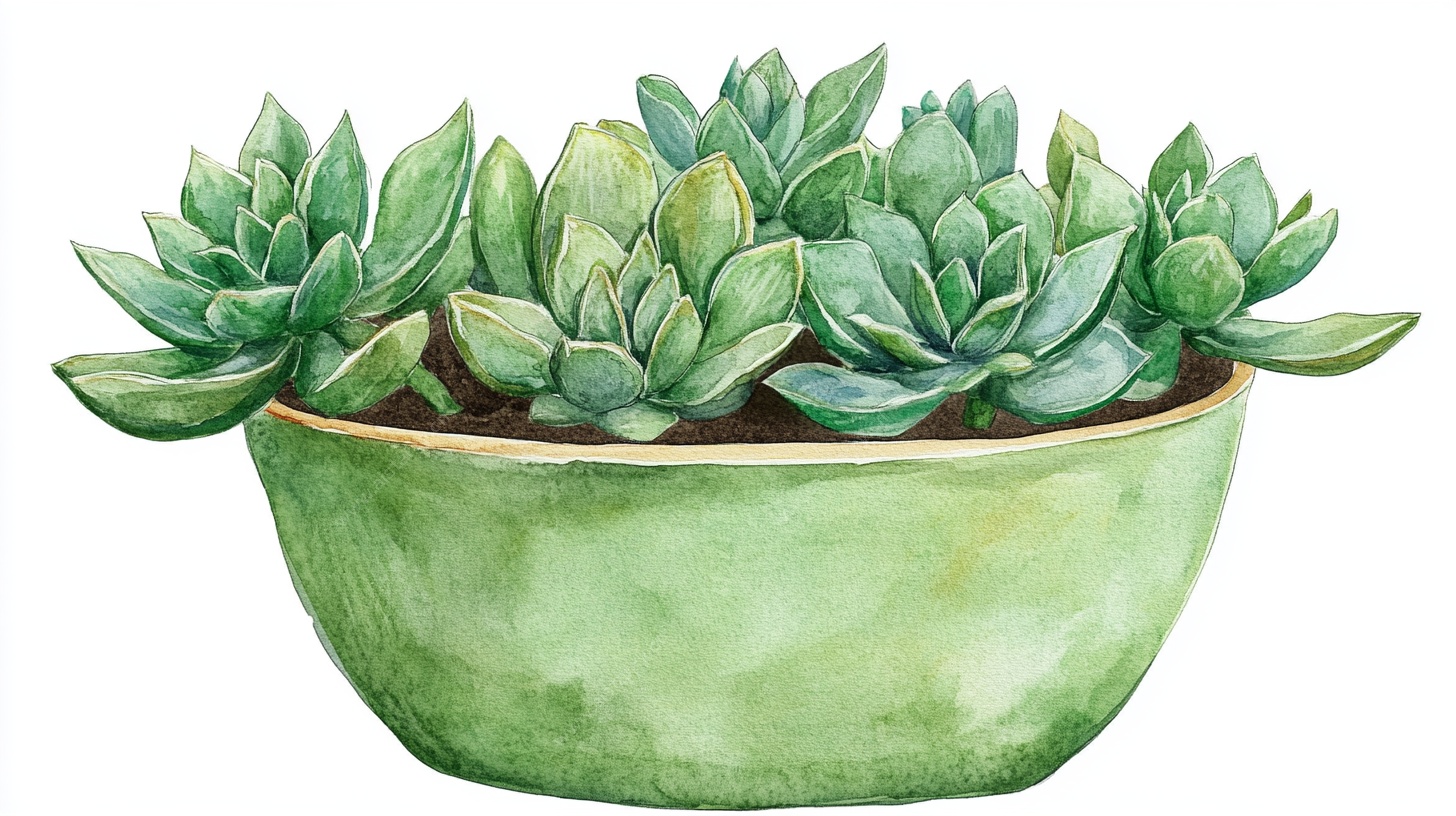 水彩多肉盆栽插画