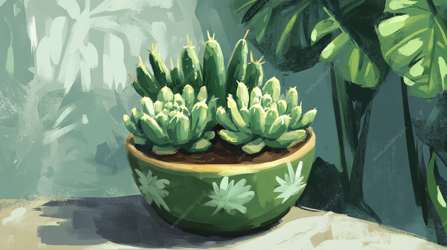 盆栽多肉植物插画