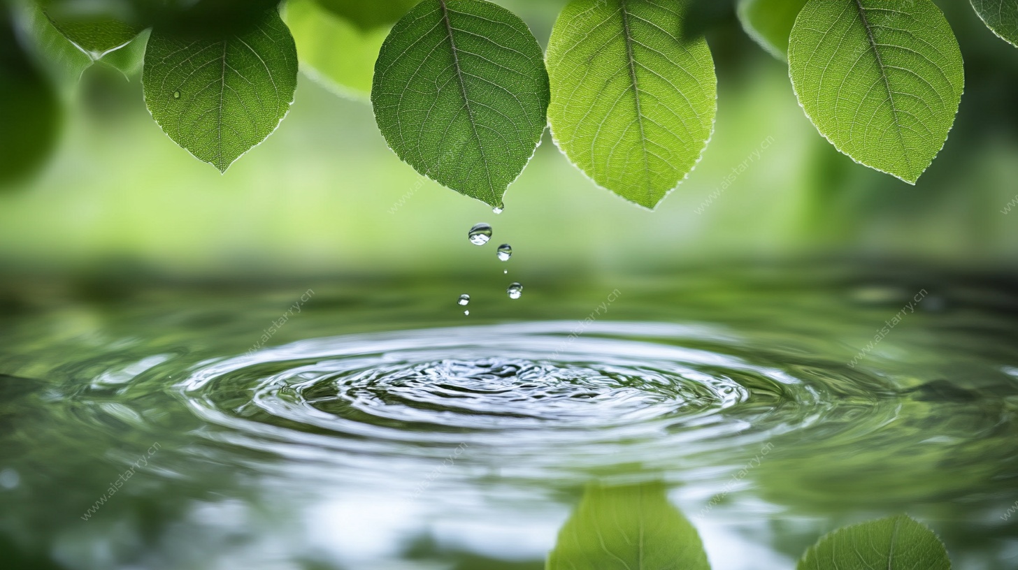 绿叶水滴涟漪图