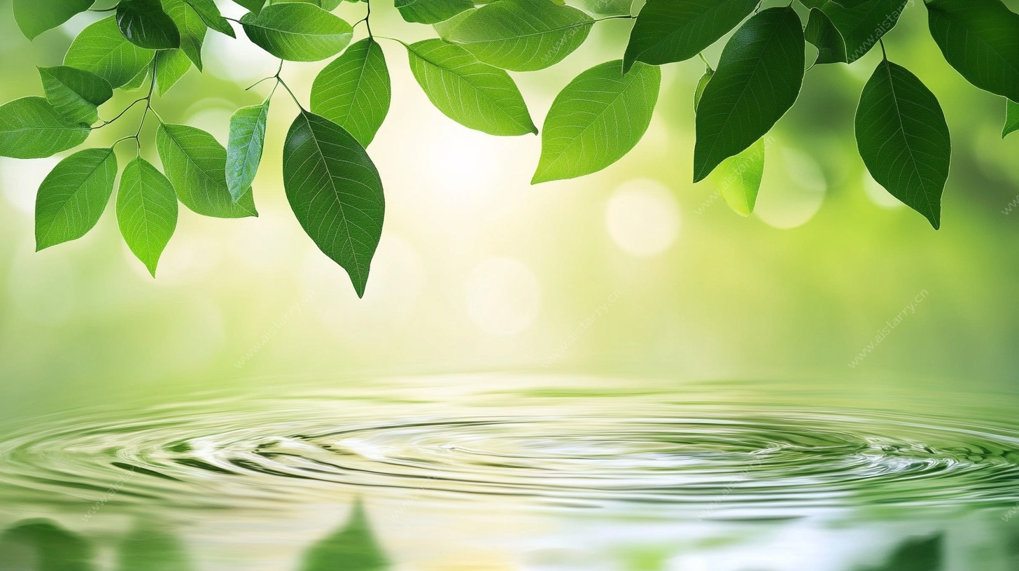 绿叶映水的自然诗意画面