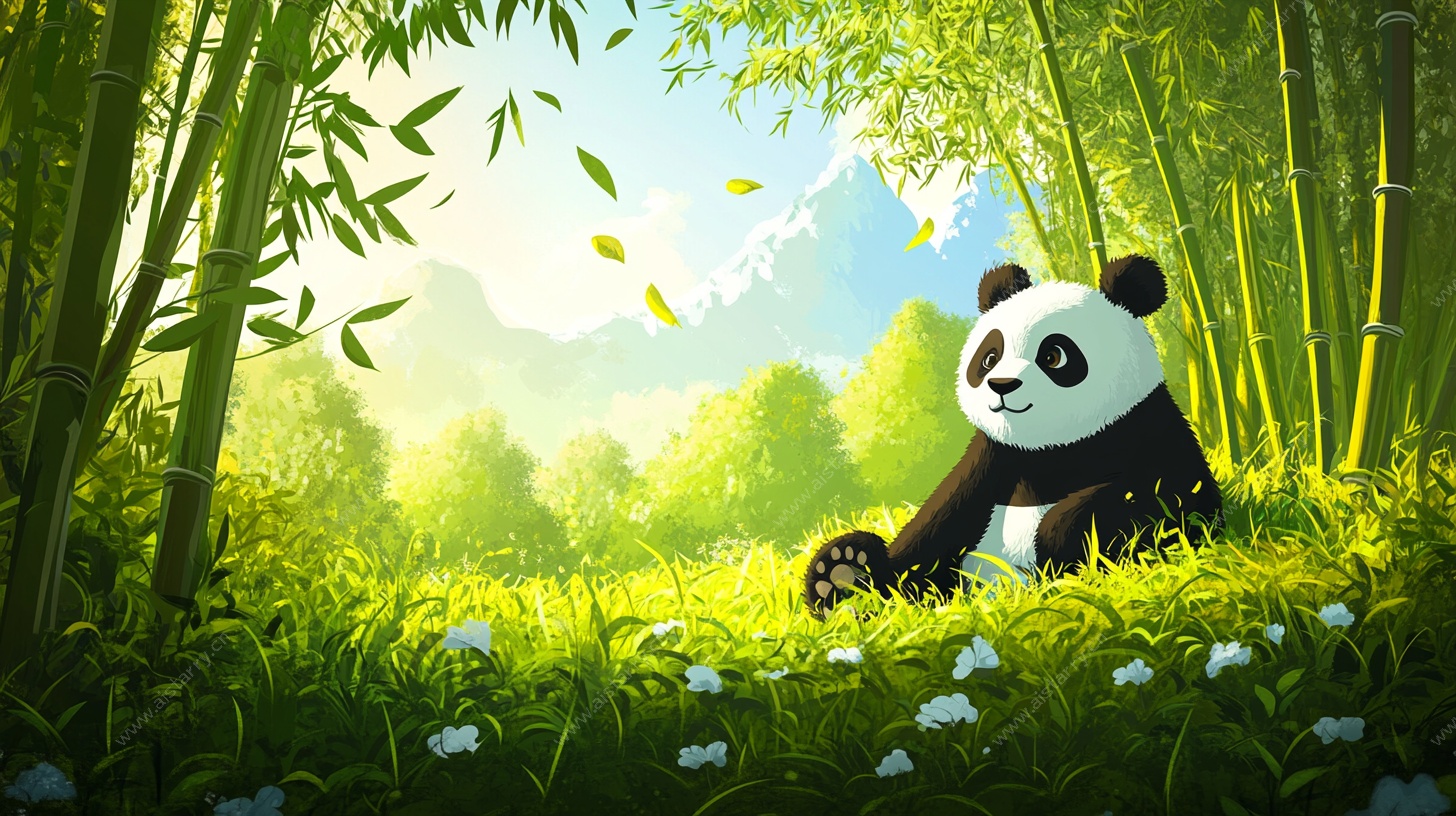 竹林中的熊猫惬意时光