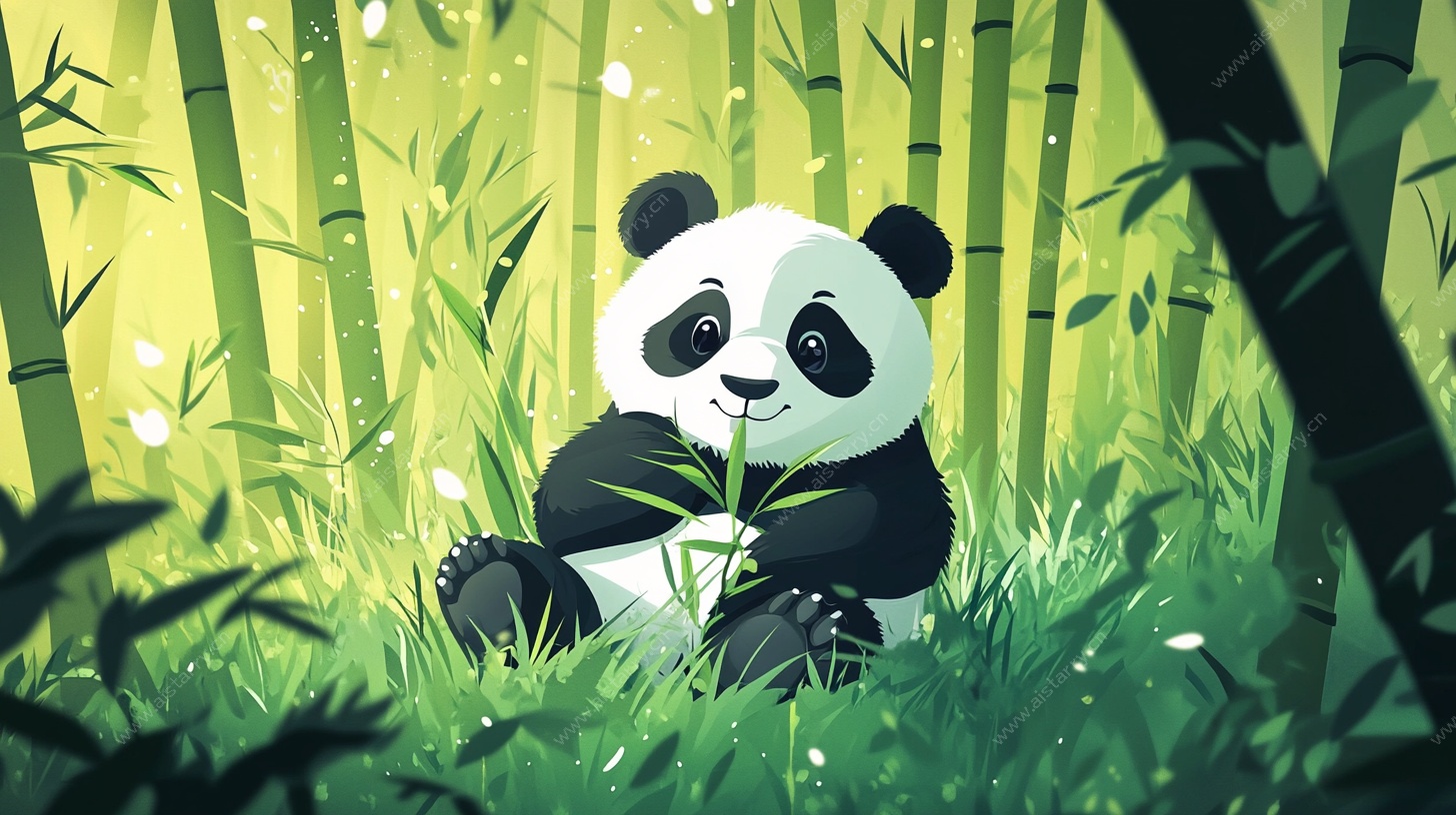 竹林中的可爱熊猫