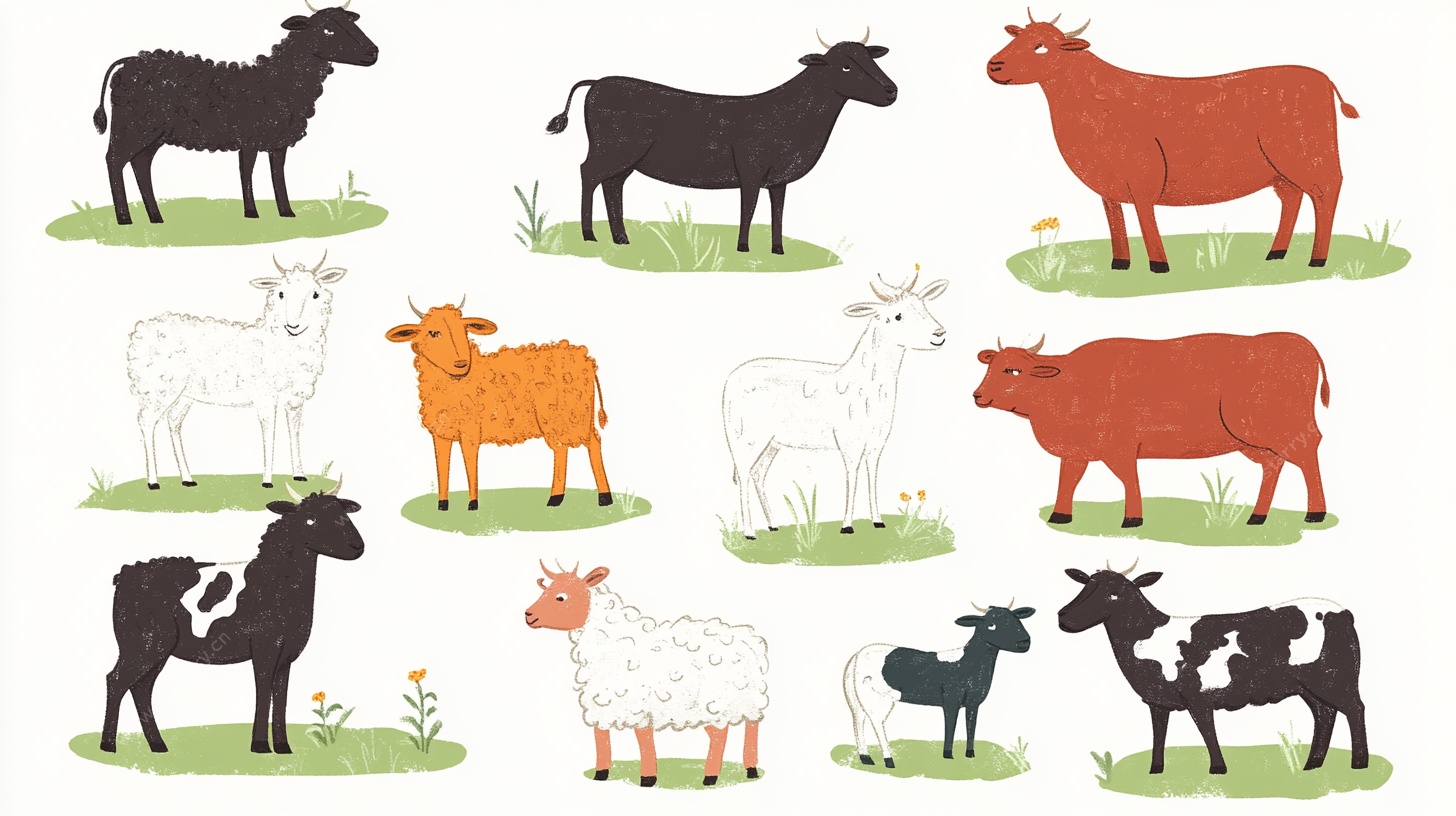 可爱农场牛羊插画集合