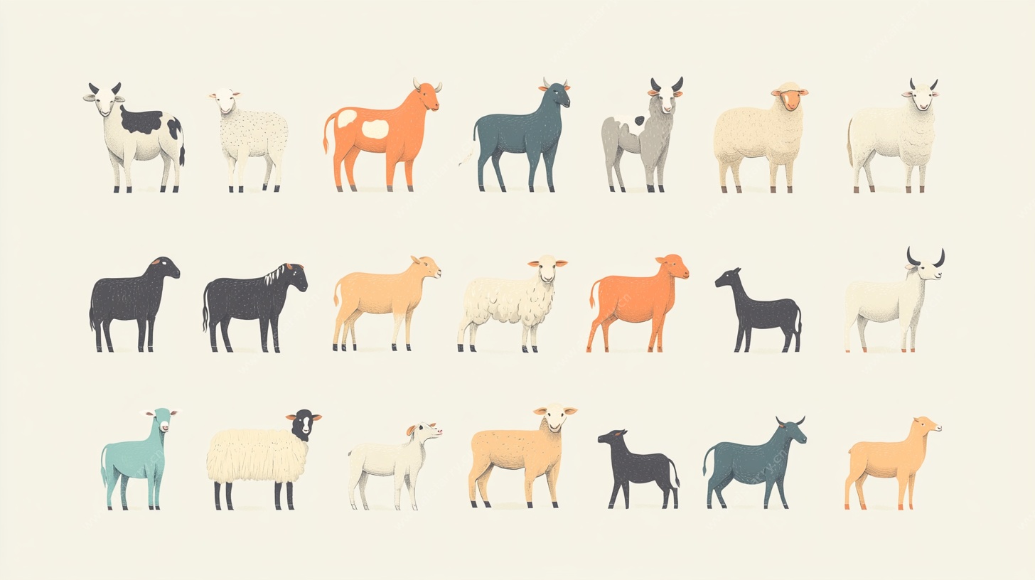可爱多样家畜动物插画