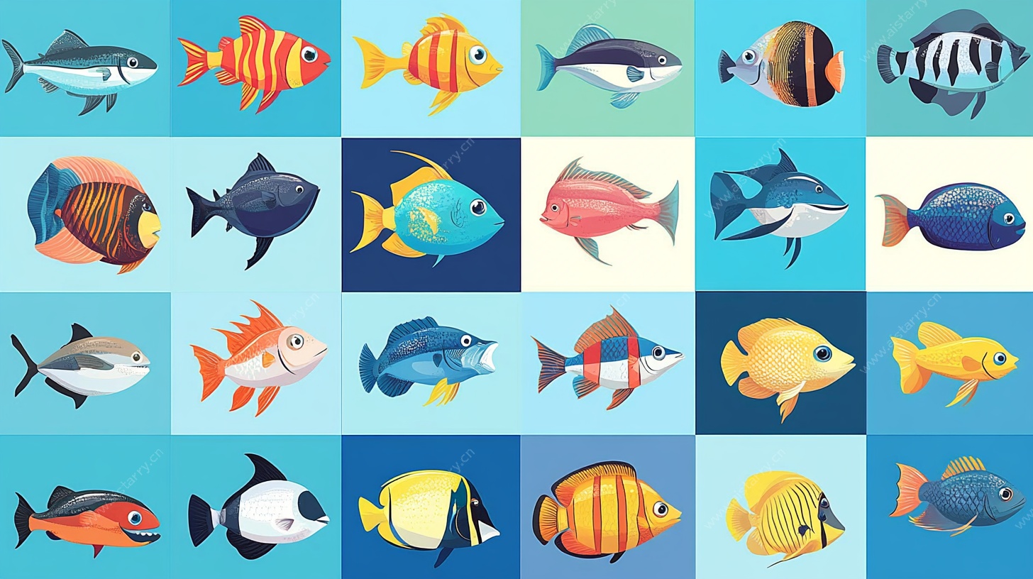 多彩海洋鱼群插画集合