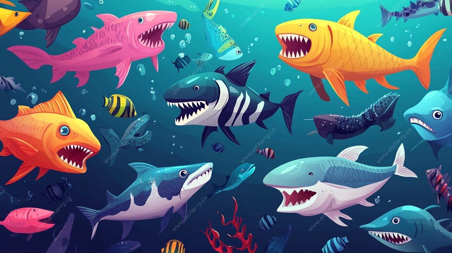 缤纷鲨鱼海底畅游图