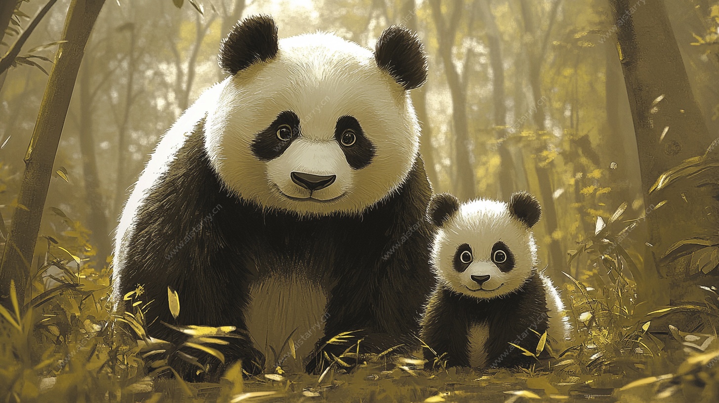 熊猫母子林间温馨画面