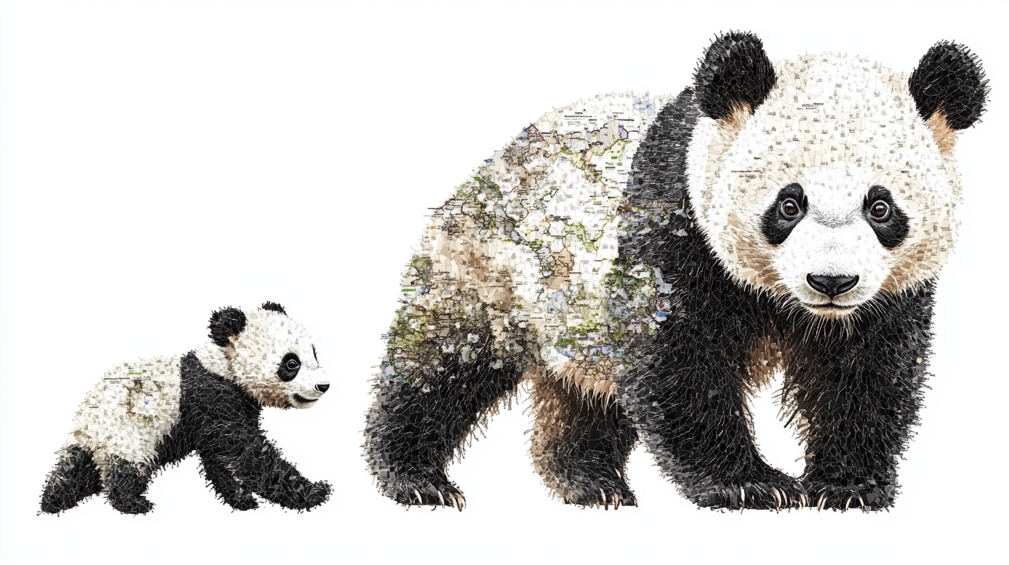 熊猫母子 自然笔触插画