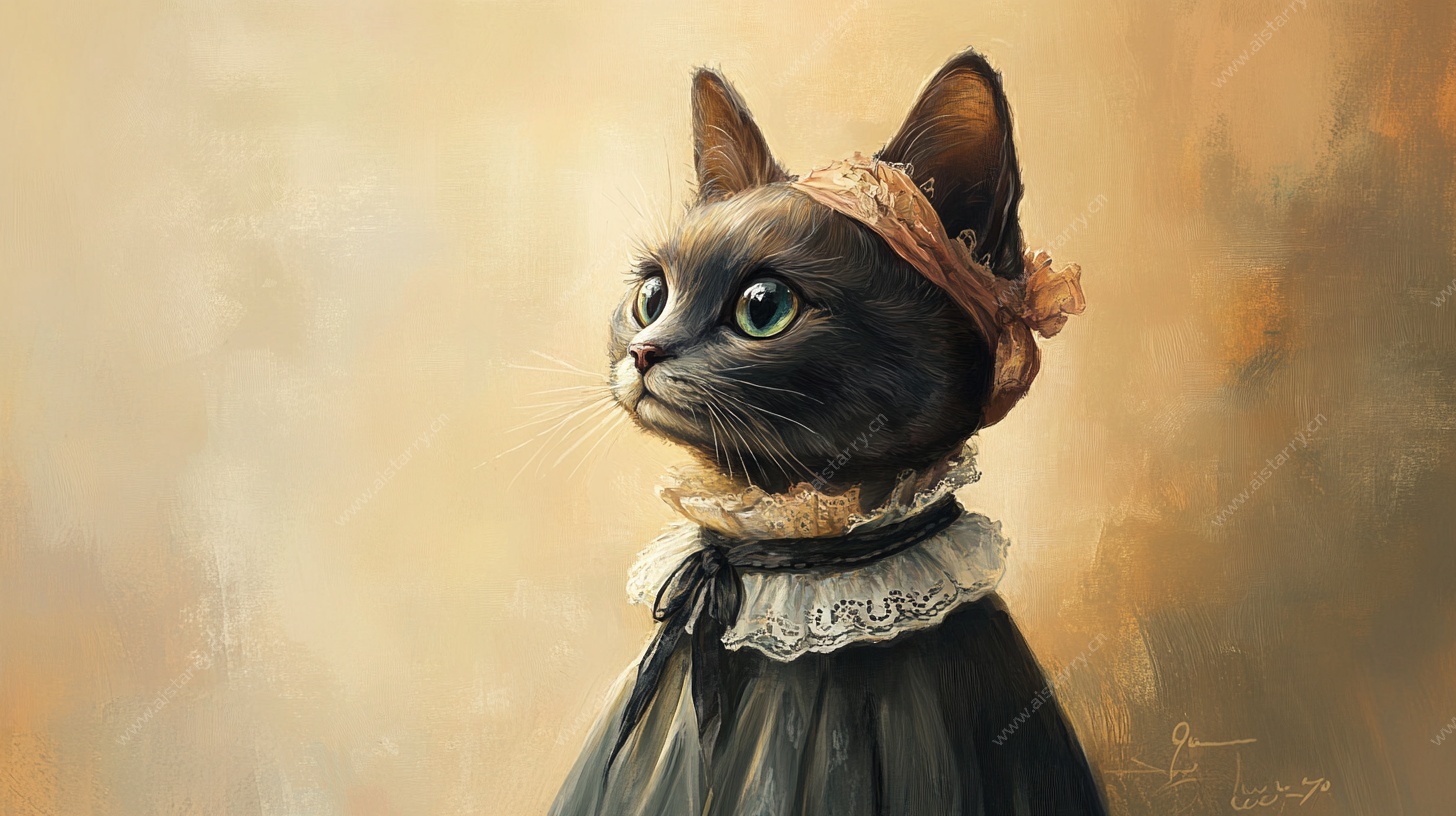 戴帽猫咪的优雅肖像