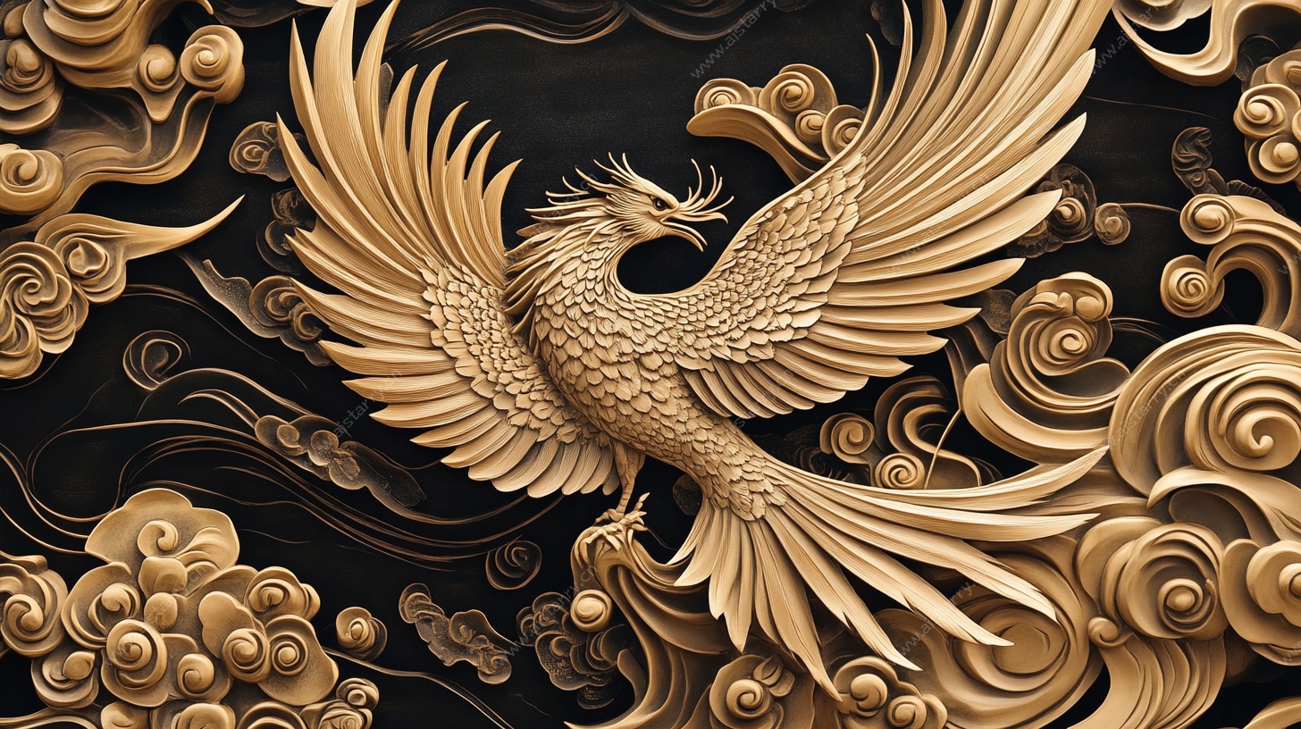 金色凤凰浮雕艺术图