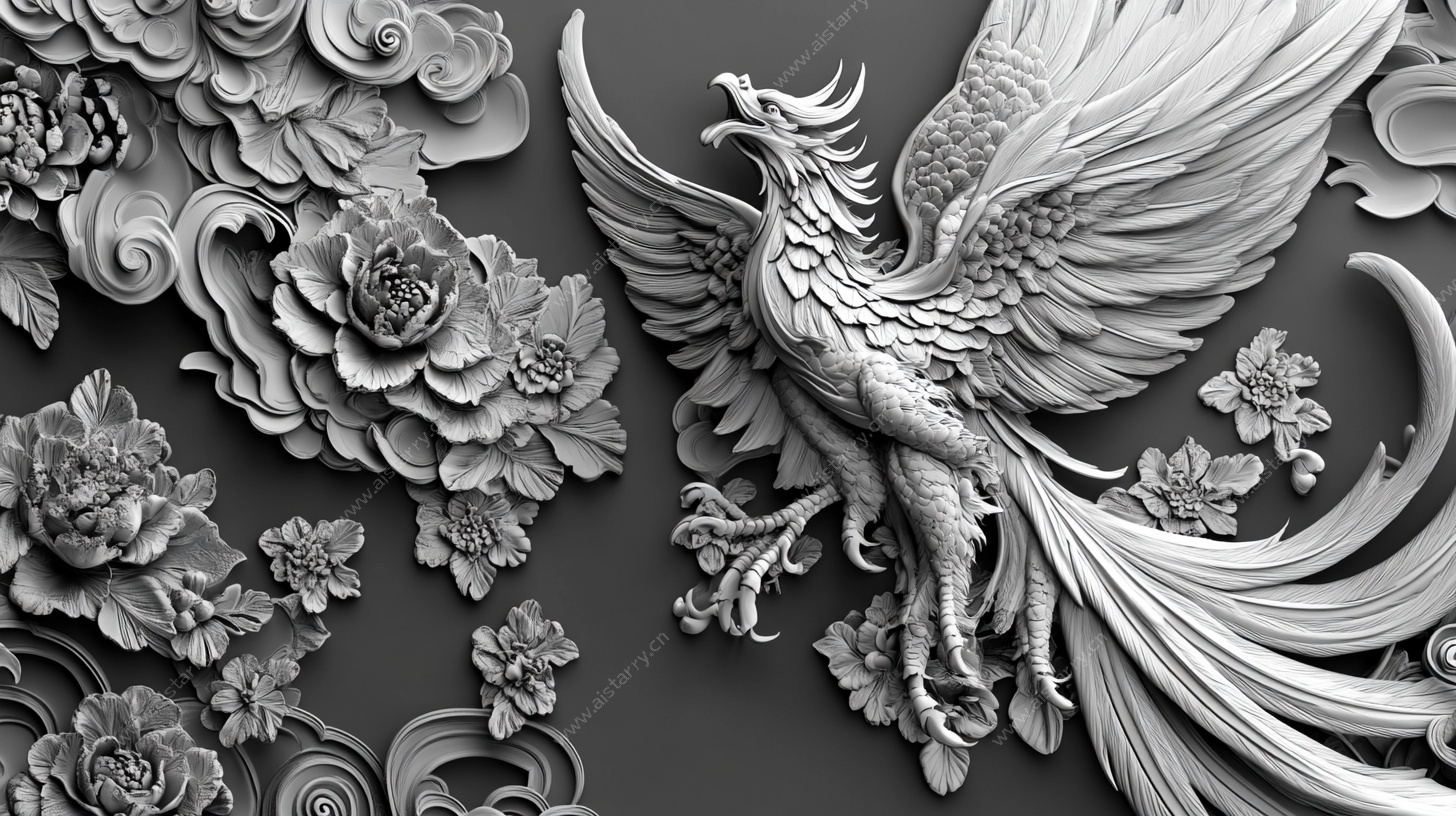 凤凰牡丹浮雕艺术作品