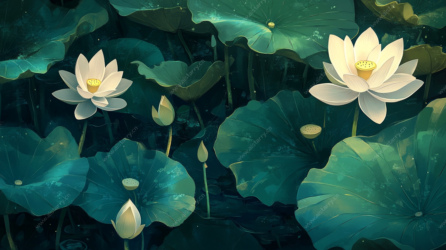 水墨风荷塘莲花图