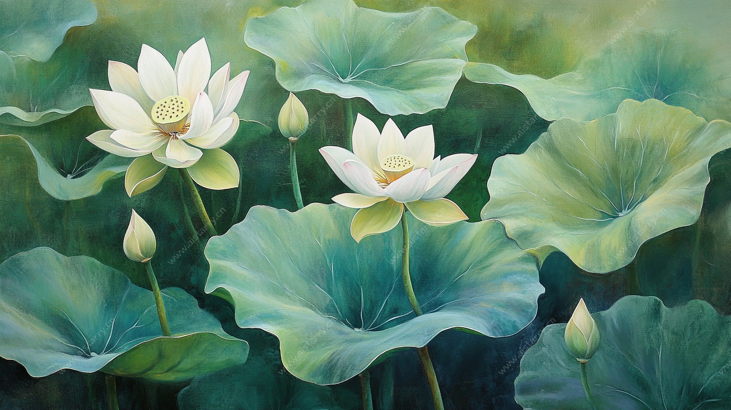 水墨风白荷绽放图