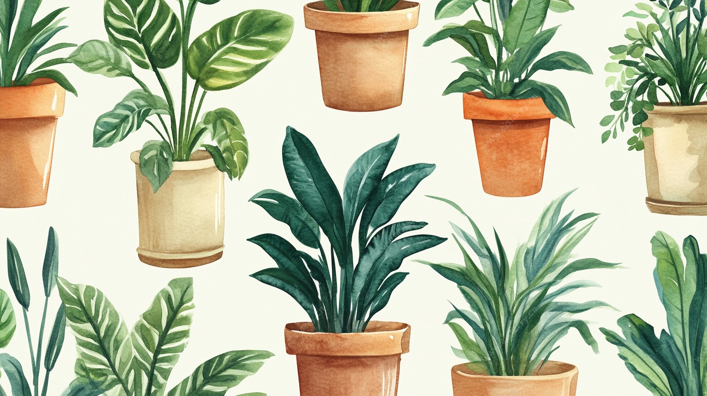 手绘盆栽植物图案设计