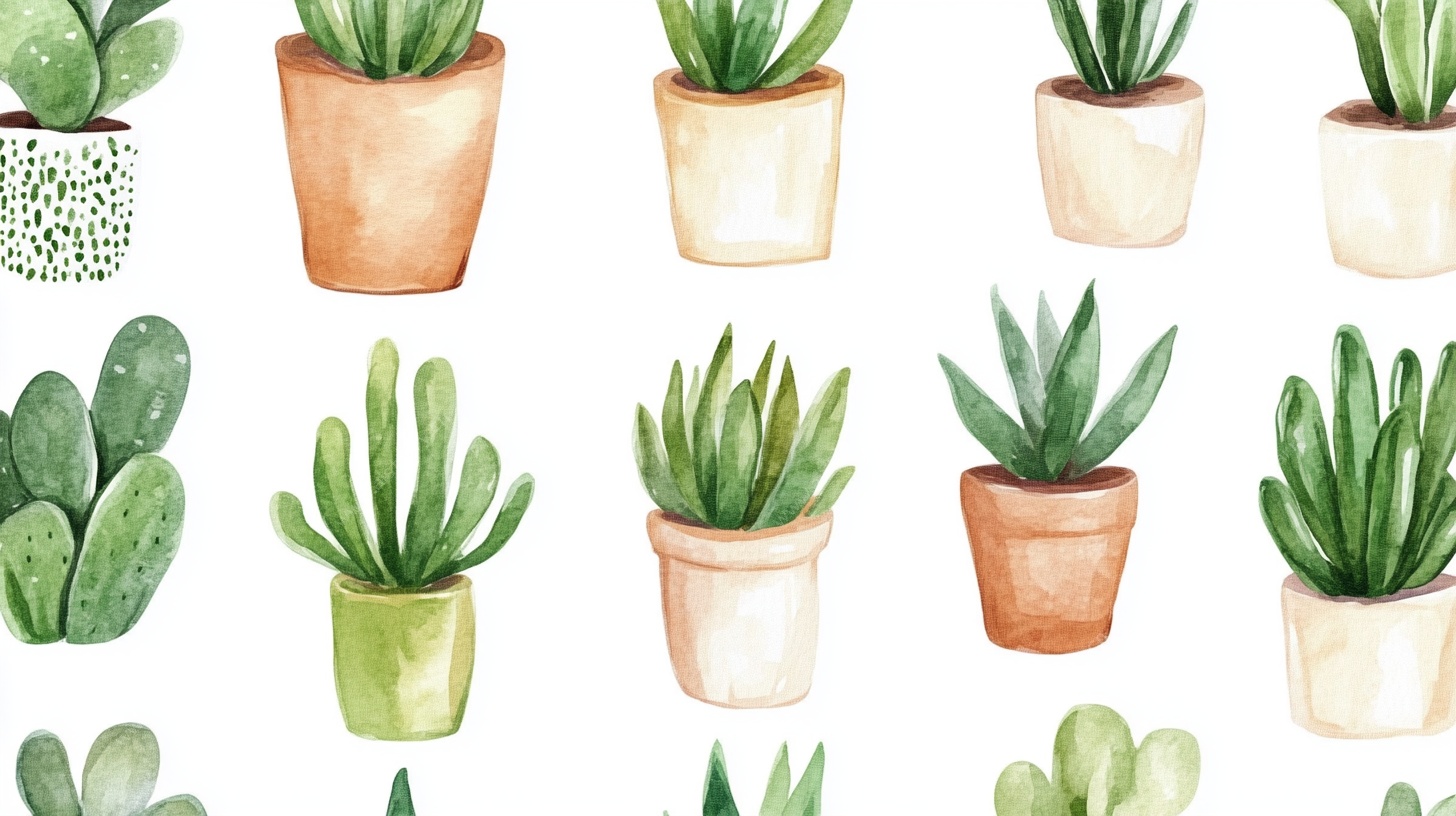 水彩风多肉盆栽图案