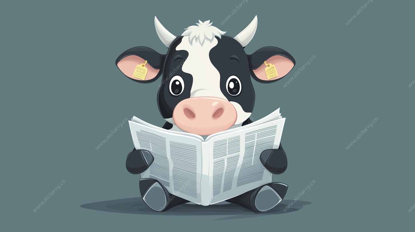 萌趣小牛读报图