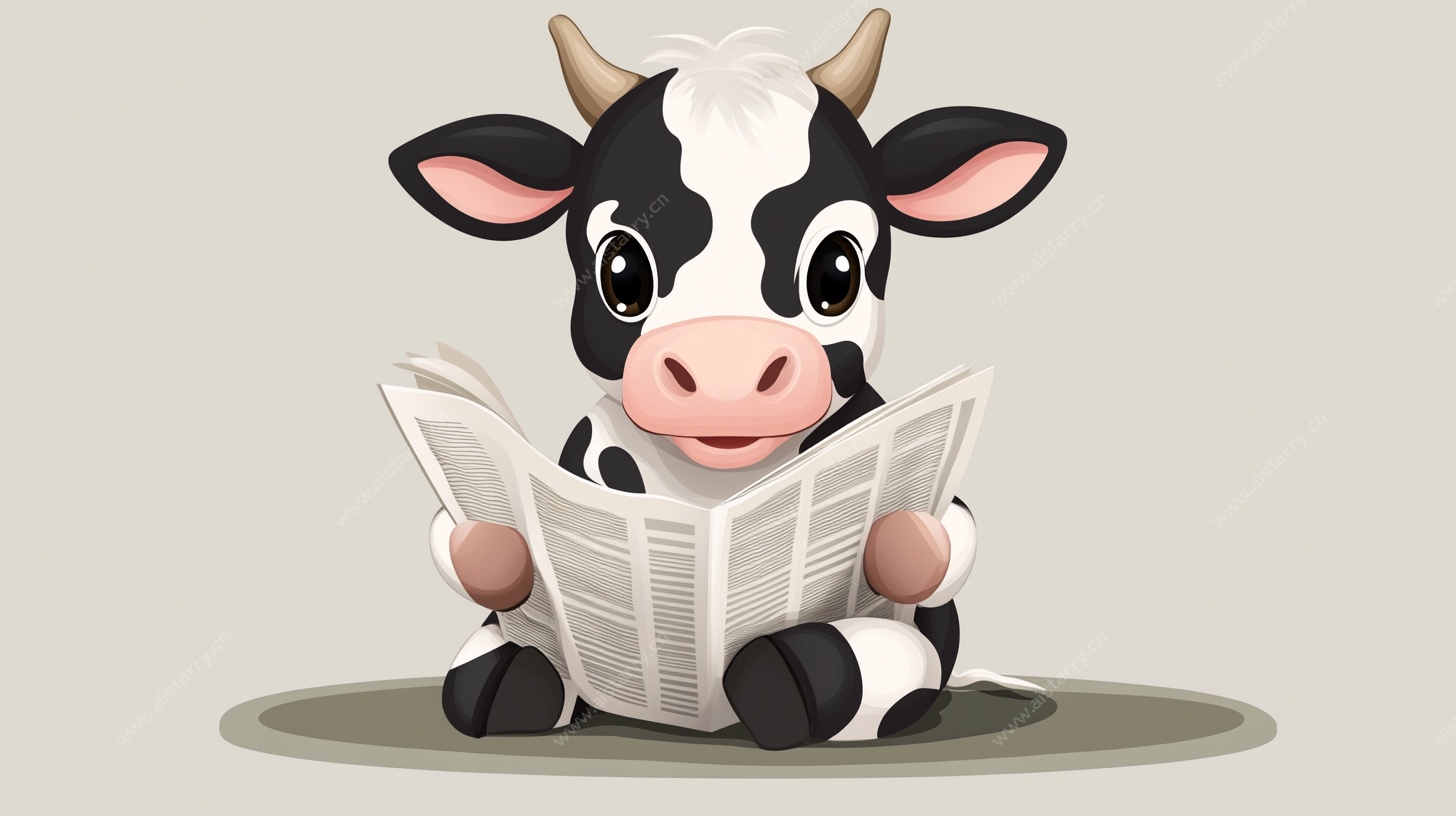 奶牛读报萌趣插画
