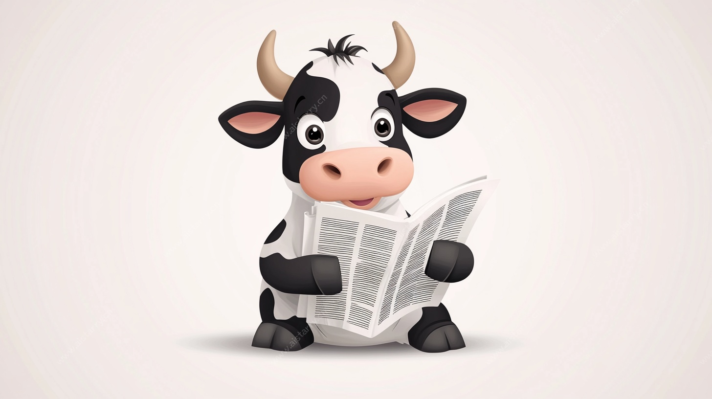 奶牛读报的可爱瞬间