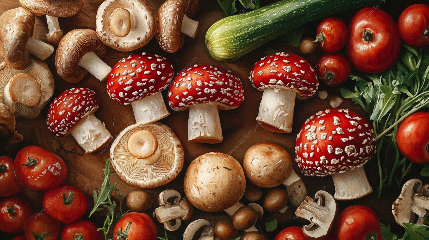 多彩蘑菇与新鲜蔬菜组合