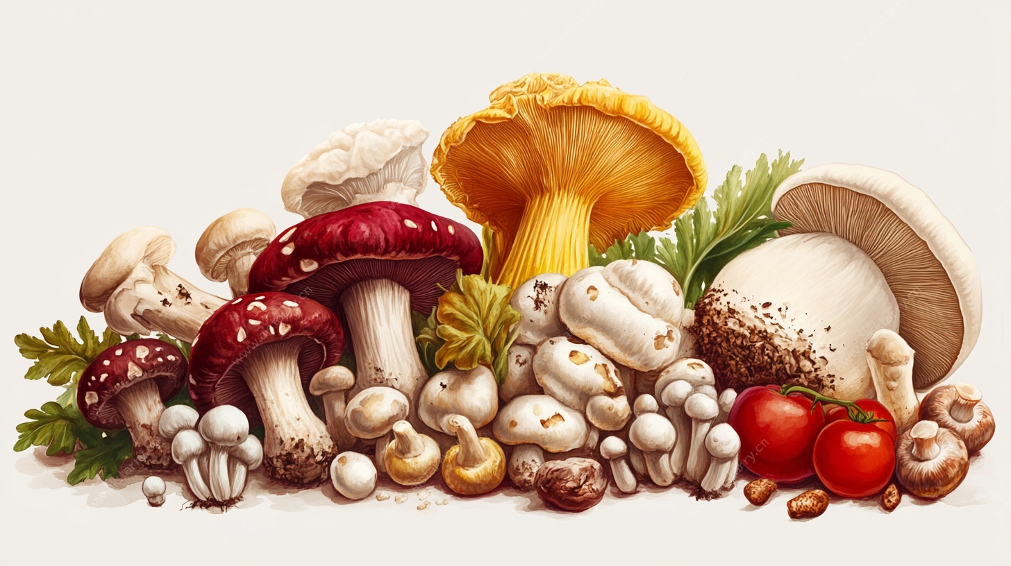 多彩蘑菇静物插画