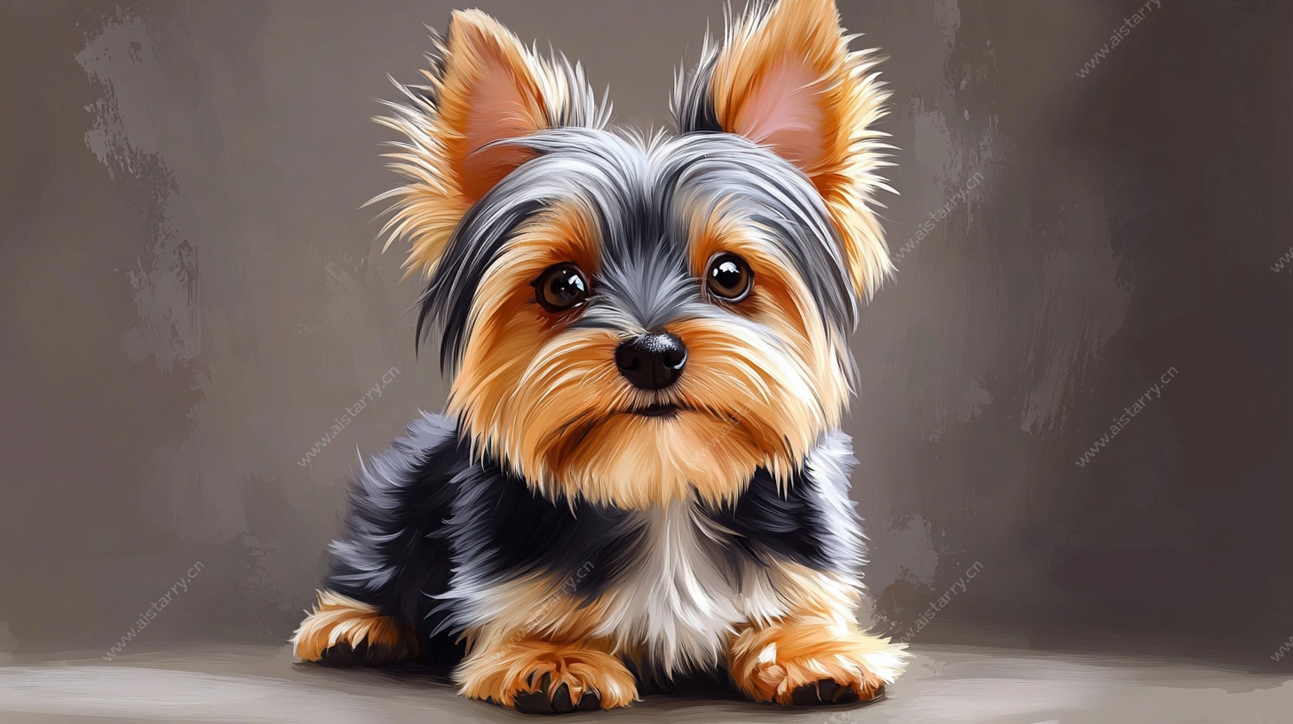 可爱约克夏萌宠肖像画