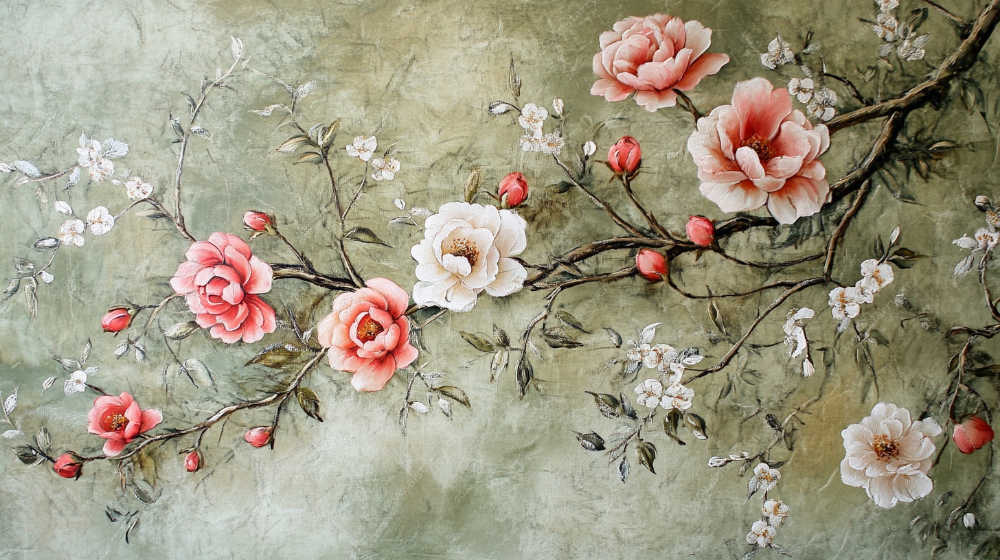 复古风花卉枝头插画