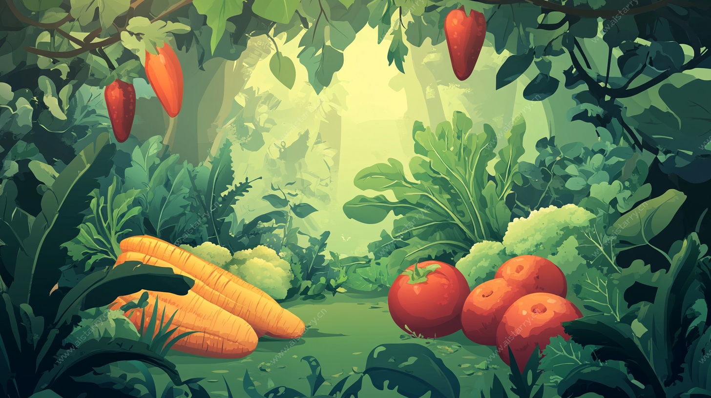 森林中的蔬菜奇幻景象