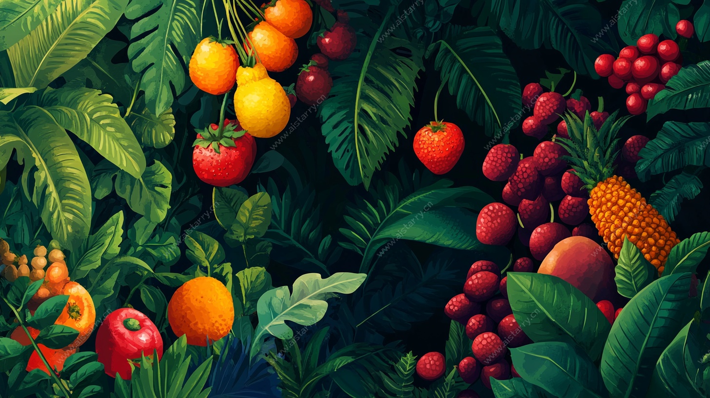 热带水果丛林插画