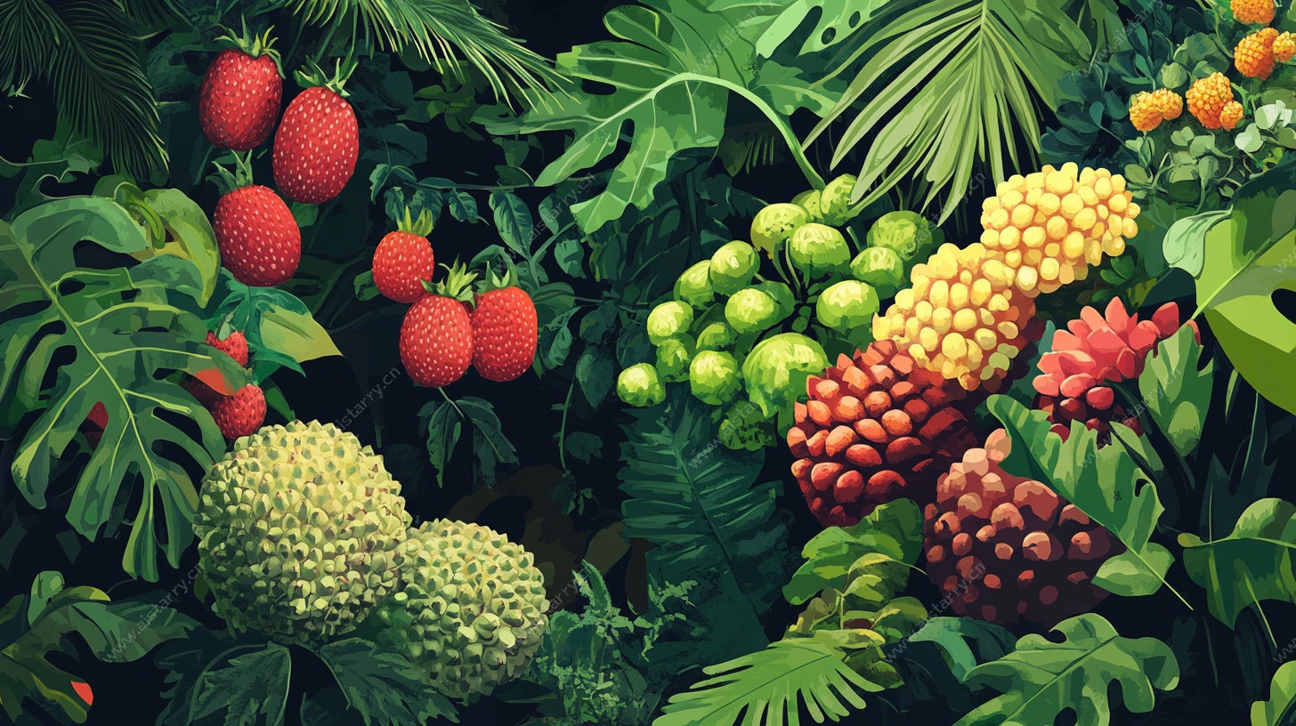 热带水果丛林插画