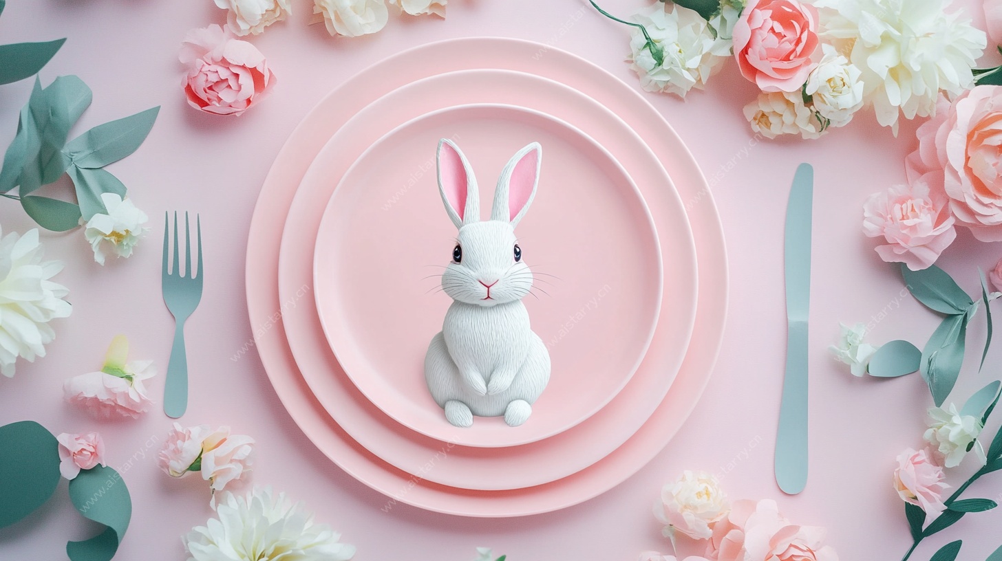 粉色萌兔餐桌布置场景