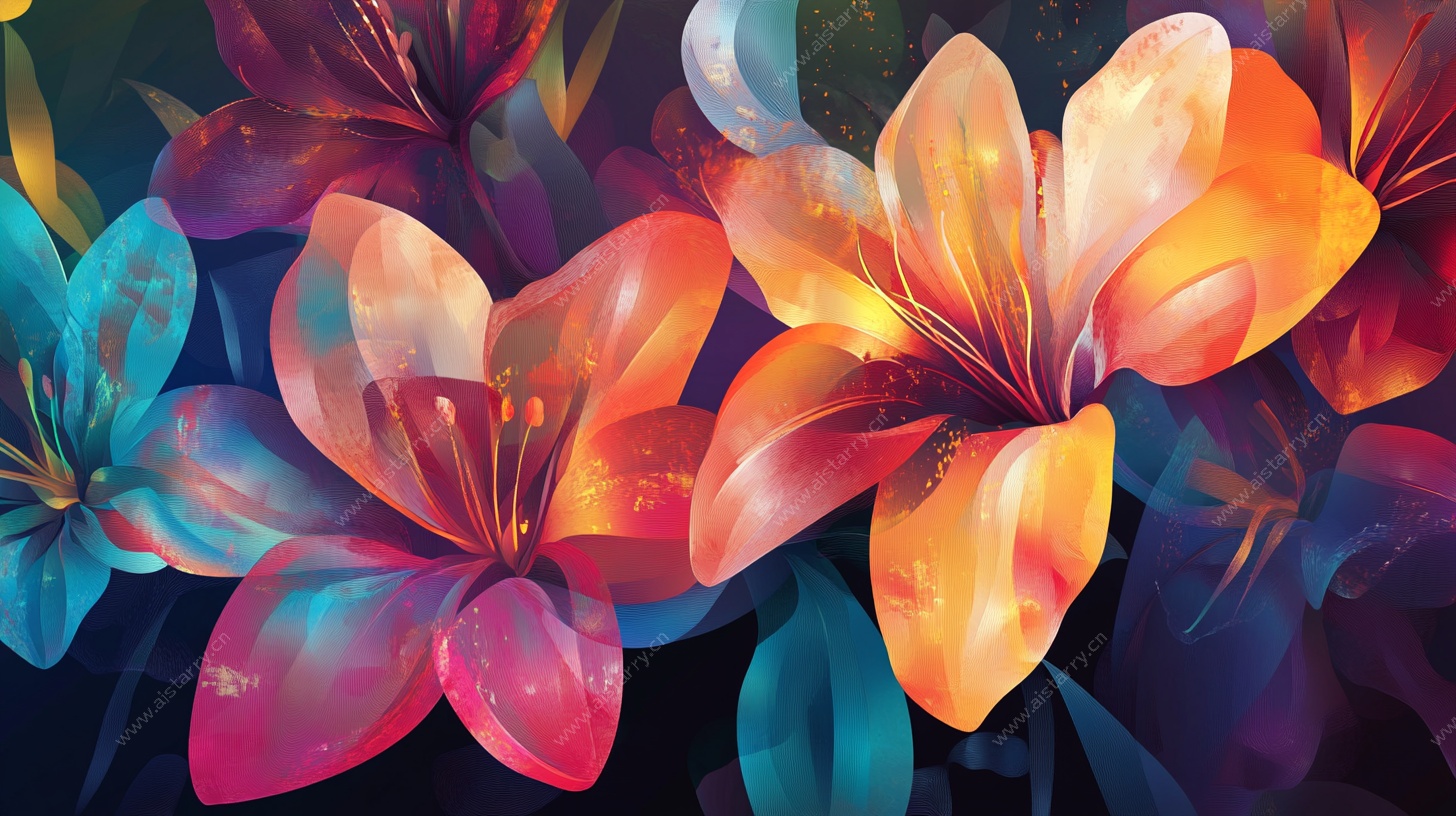 梦幻多彩花卉插画